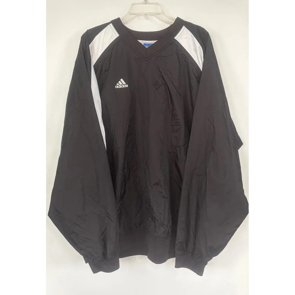 Adidas Team Mens 2XL Black White V-Neck Golf Windbreaker Pullover Vintage Style